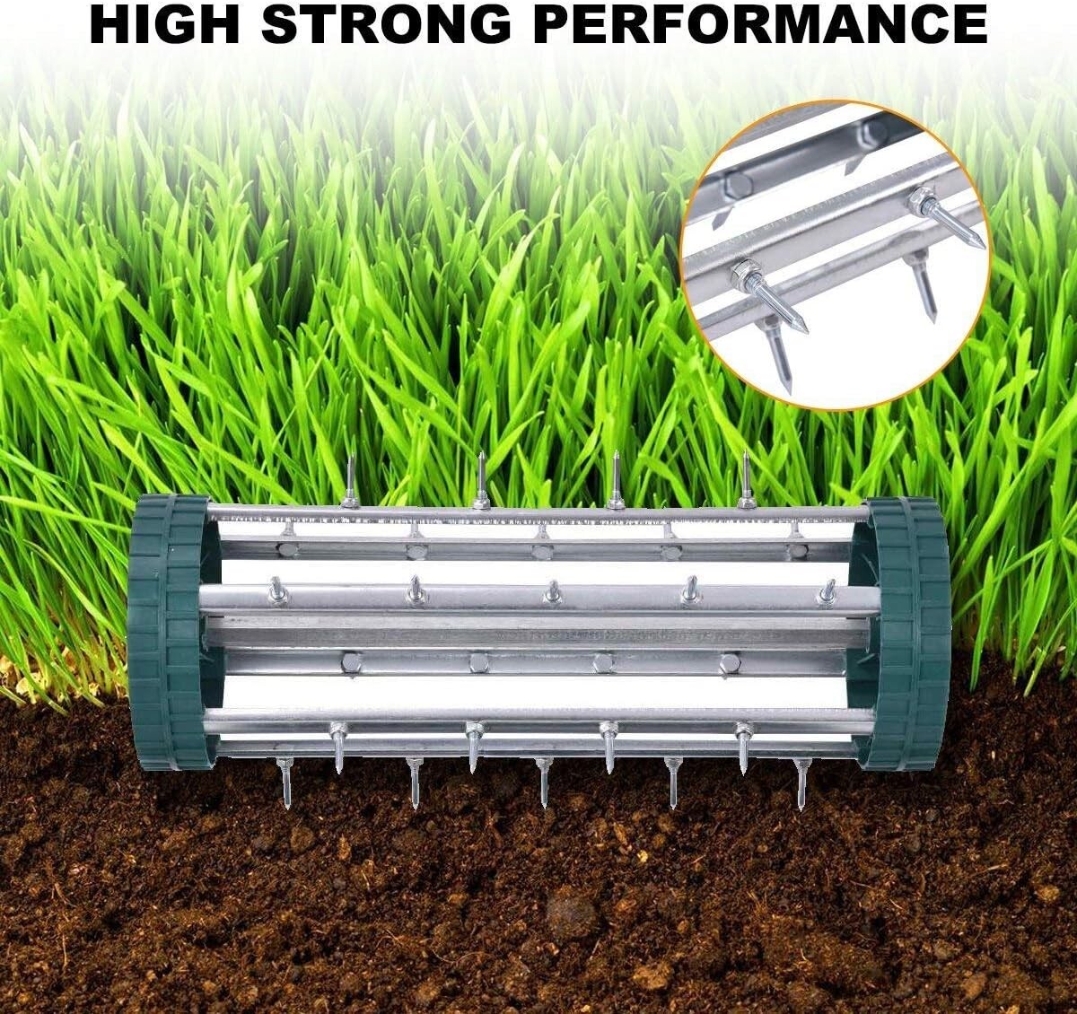 Durable 18-Inch Lawn Aerator with Collapsible 41-Inch Handle for Easy Storage