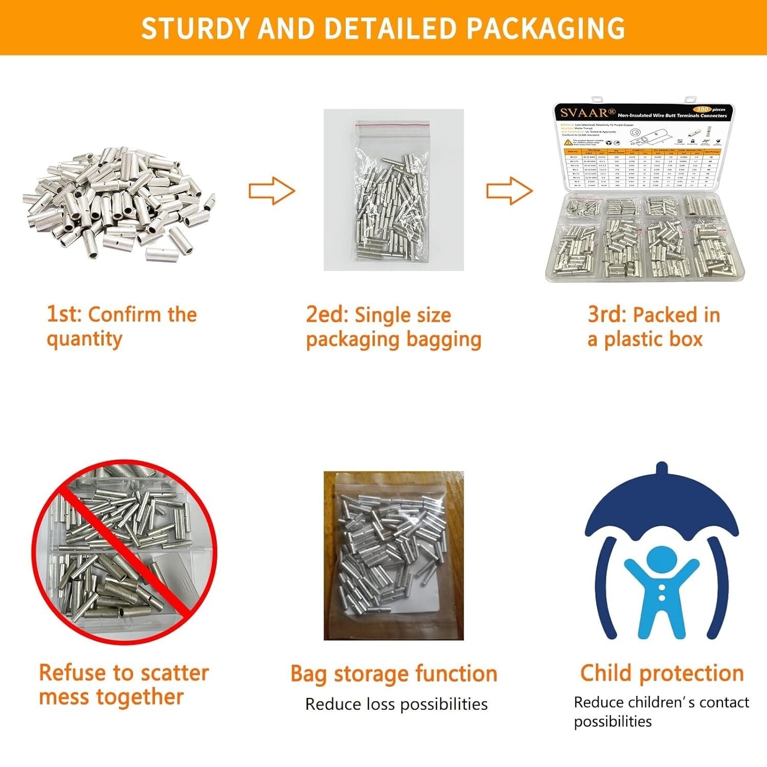 500 PCS Non-Insulated Butt Connectors - Marine Grade Tinned Copper 6-26 AWG