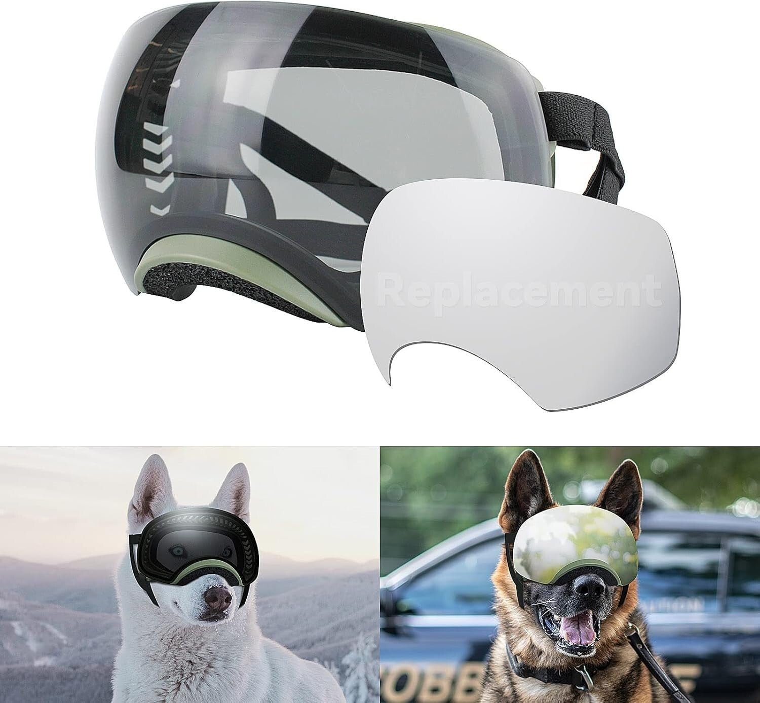 Premium UV Protection Dog Sunglasses for Medium-Large Breeds - Adjustable, Green