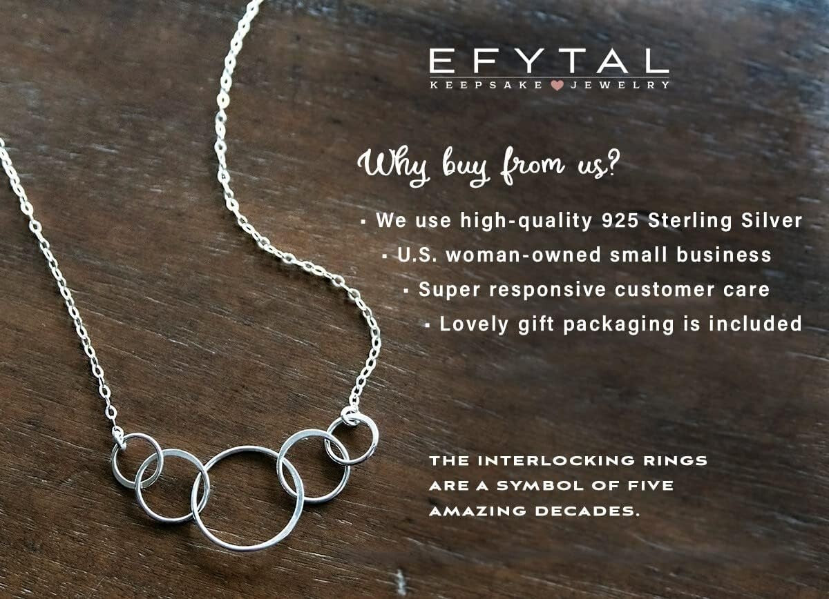 Elegant 50th Birthday Gift: 925 Sterling Silver 5 Circle Necklace for Her