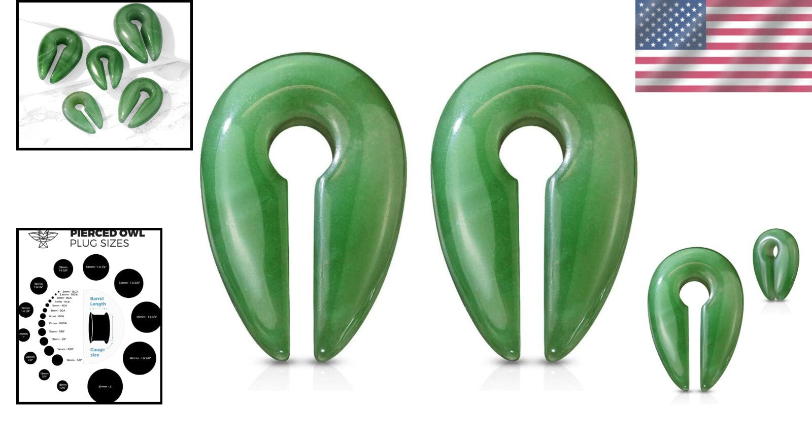Elegant Jade Green Semi-Precious Keyhole Hanging Plug Earrings - Sold as a Pair
