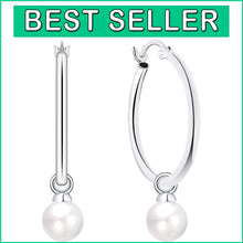 Load image into Gallery viewer, Stylish Hoop Earrings in Real 925 Silver with Simulated Pearl - Comfortable Fit