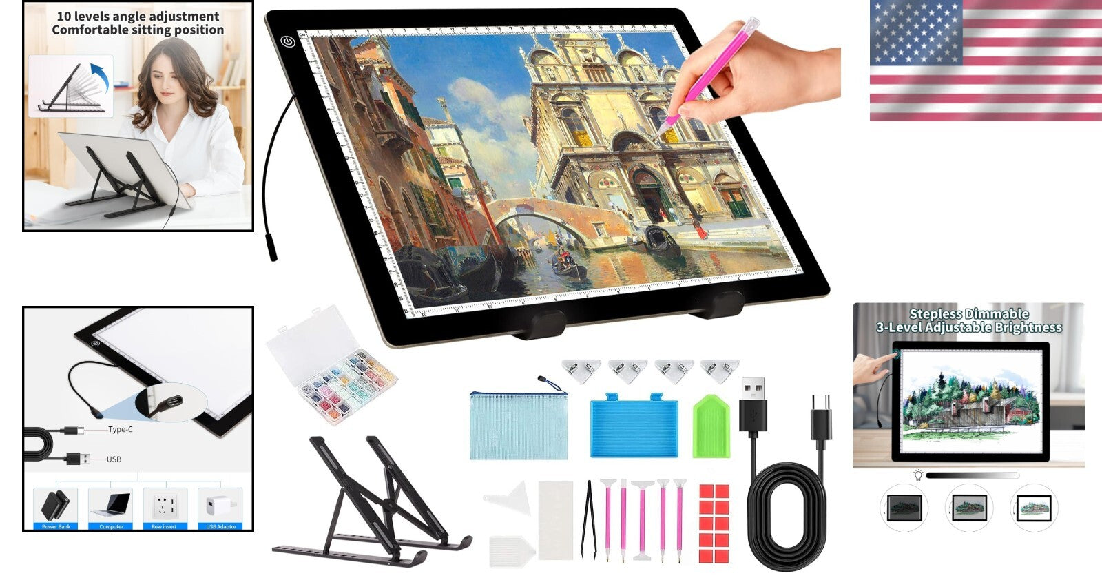 Multi-Functional A4 Dimmable Light Board for Crafting & Drawing - 0.2'' Thick