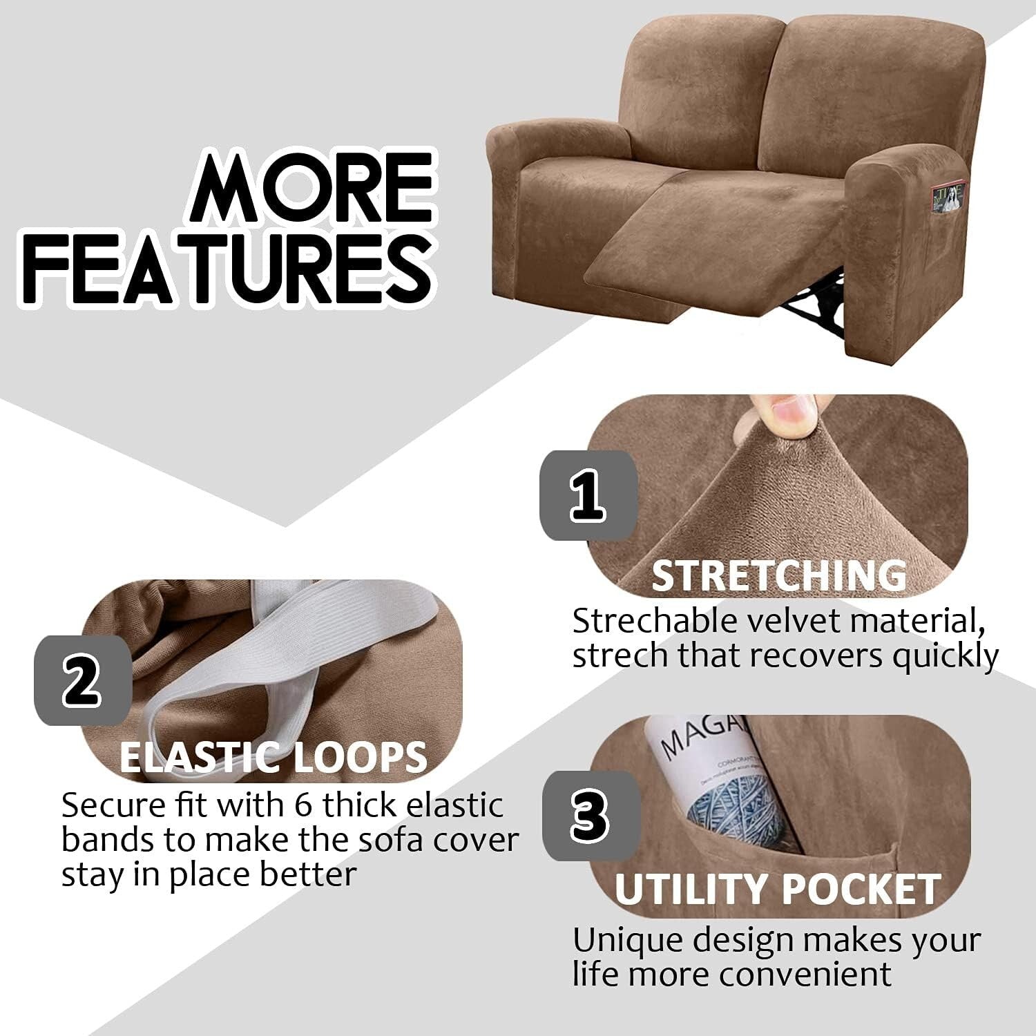 Custom-Fit Velvet Reclining Love Seat Slipcover, Machine Washable for Easy Care