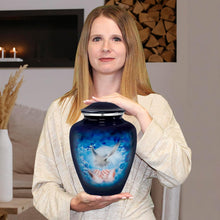Load image into Gallery viewer, Durable 9.2" Blue Dove Cremation Urn - Secure Threaded Top, Velvet Bag Included