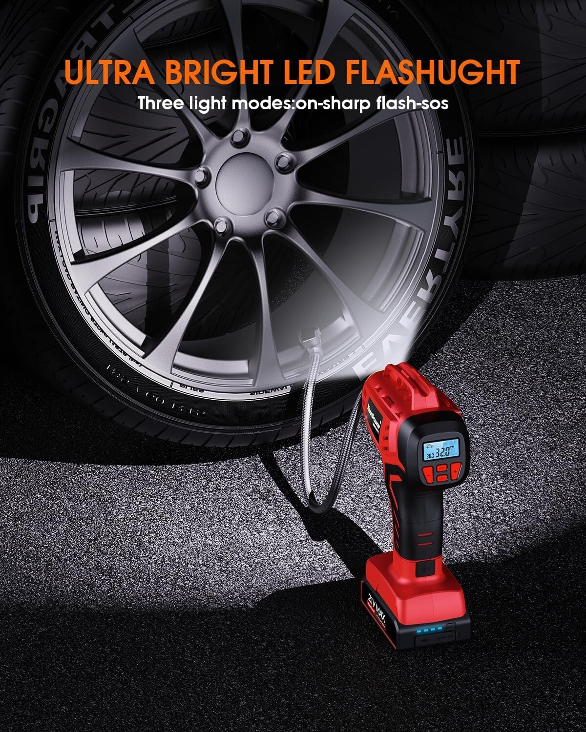 Field-Ready Tire Air Pump - Digital Pressure Gauge, 160 PSI & Dual Power Supply