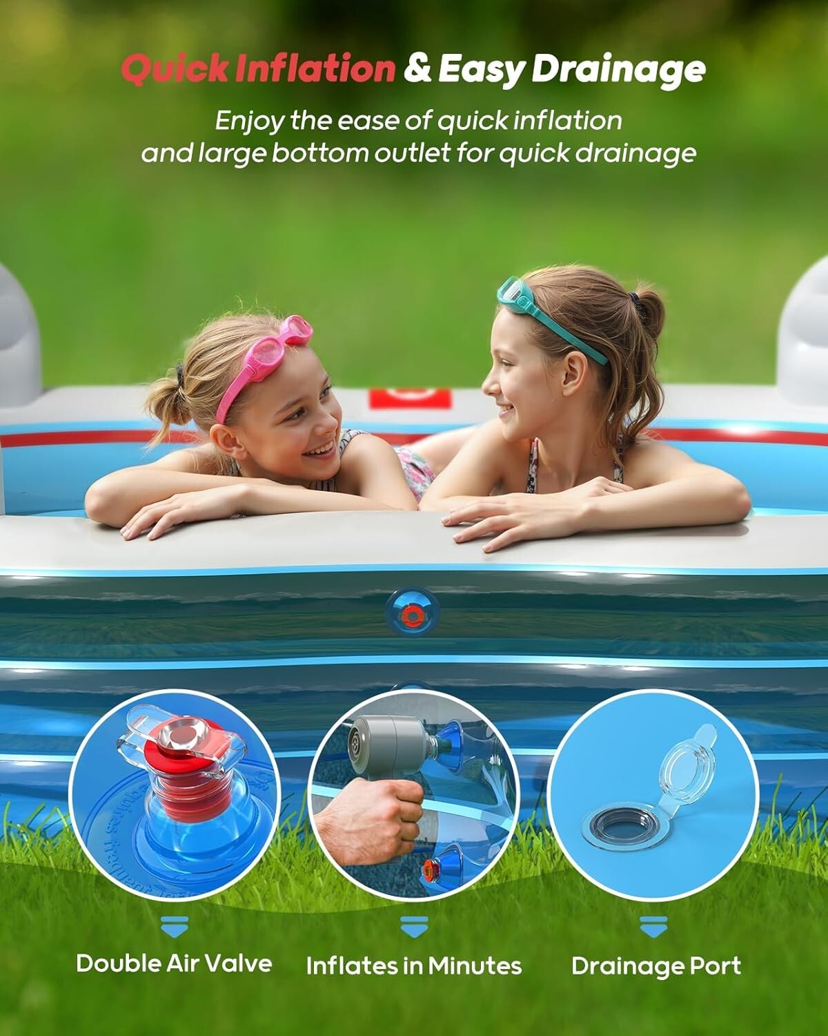 Fun Summer Inflatable Pool with Seats for Family - Easy Inflation & Storage