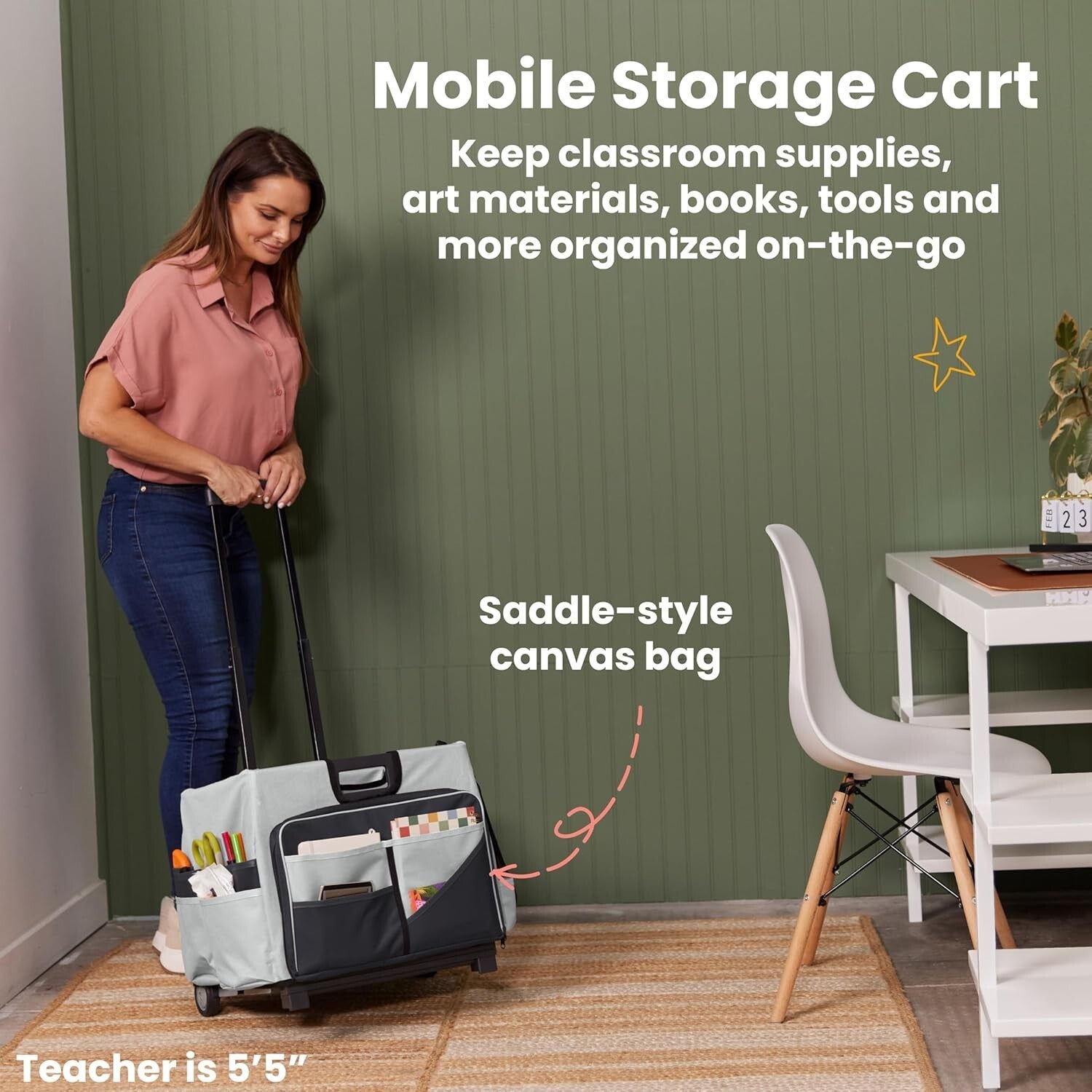 Ergonomic Rolling Storage Cart with Removable Canvas Organizer - Easy Transport