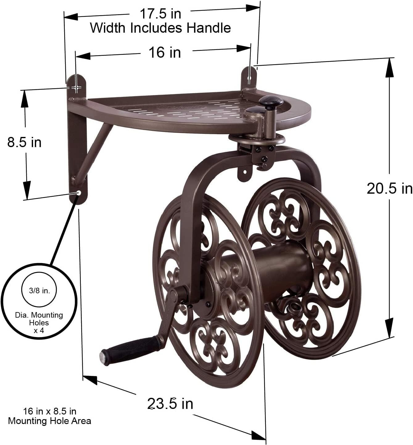 Weather-Resistant Navigator Hose Reel - Holds 125ft, Elegant Bronze Finish