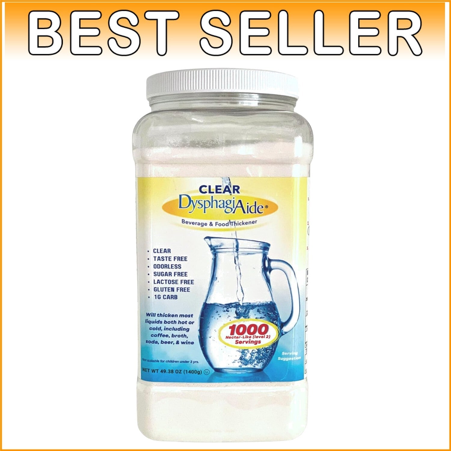 Economical Instant Thickener for Liquids – 1000 Servings, Non-GMO, Gluten-Free