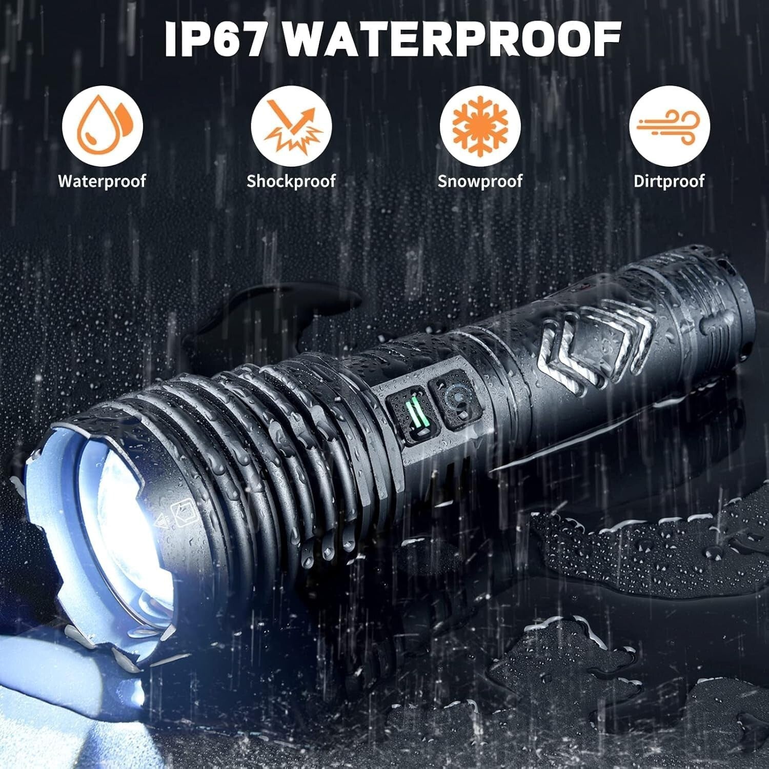 5500 Lumens Tactical Flashlight - Waterproof, 6 Modes, USB Rechargeable Power