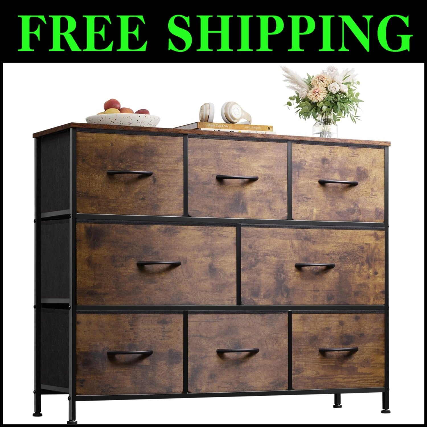 Multifunctional Fabric Dresser with 8 Deep Drawers - Versatile Storage Solution