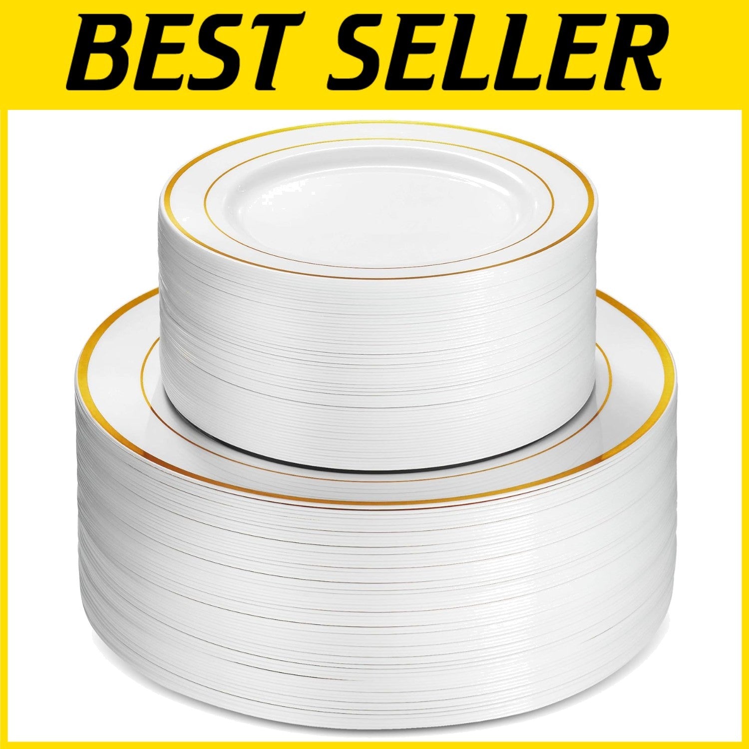 Sophisticated White Gold Trim Plastic Plates - Perfect for Weddings & Parties