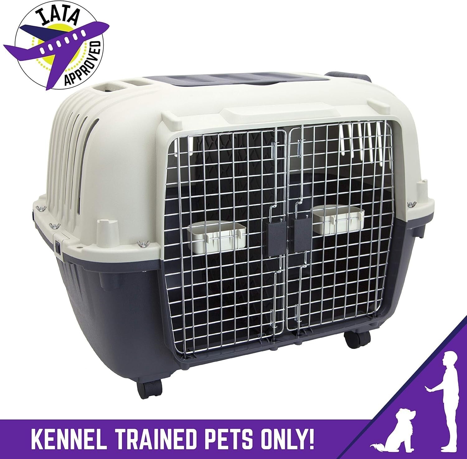 Portable Double Door Dog Crate – Airline Approved with Water Dish Included
