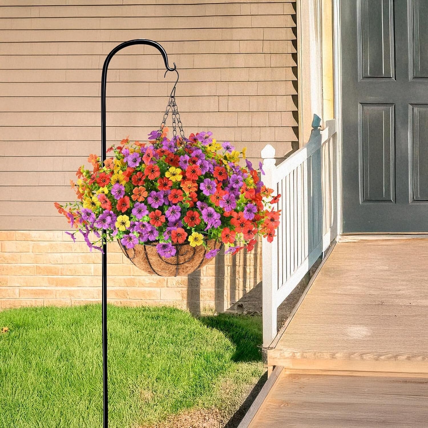 Easy Assembly Faux Flower Hanging Basket - Delightful Outdoor Decoration