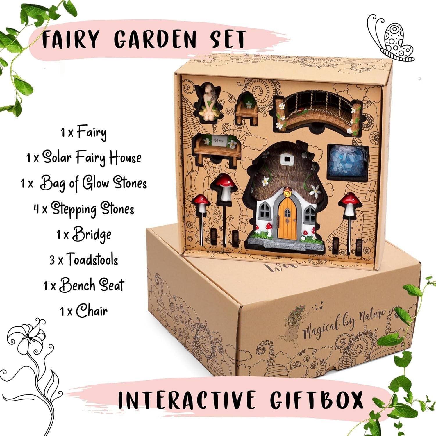 Enchanting 7.1" Solar Fairy House with Glow in the Dark Accessories - 13 Pieces
