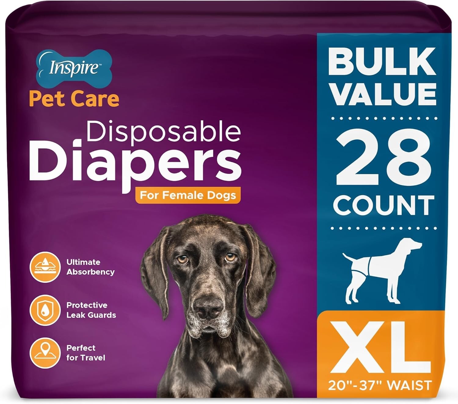 Leakproof X-Large Doggie Diapers for Female Dogs | 28 Count Heat & Incontinence