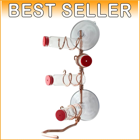 Handcrafted Copper Window Hummingbird Feeder with 4 Stations & Easy-Fill Bottles