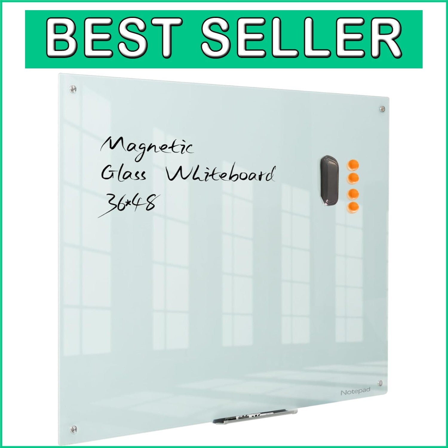 Frameless Magnetic Glass Dry Erase Board 48x36 - Elegant Wall-Mounted Solution