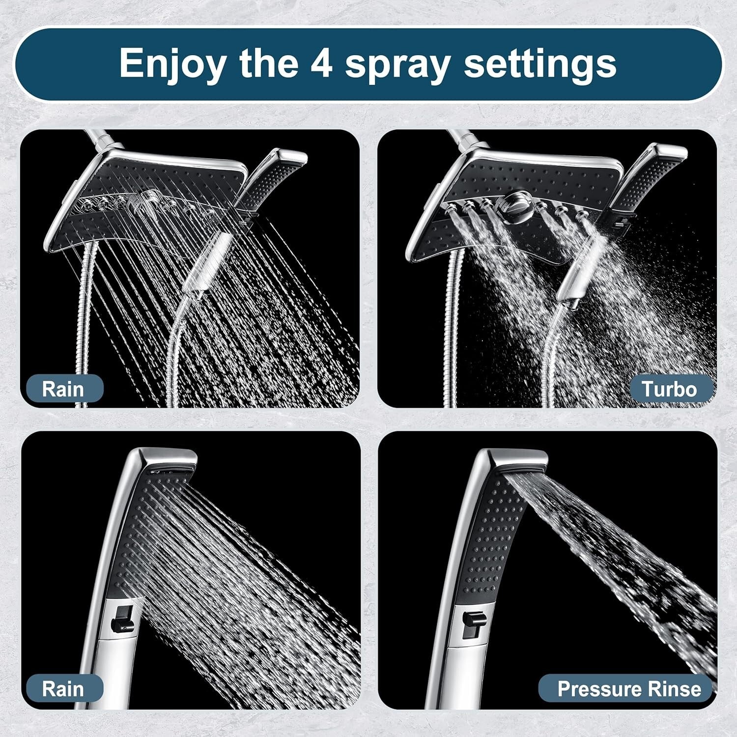 Stylish Dual Shower Head Set: Handheld & Rainfall with Tool-Free Installation