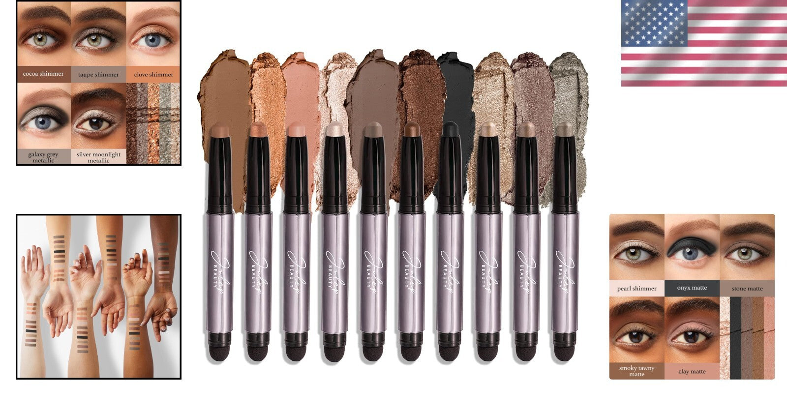 10-Piece Matte and Shimmer Eyeshadow Stick Palette - Waterproof & Nourishing