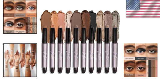 10-Piece Matte and Shimmer Eyeshadow Stick Palette - Waterproof & Nourishing