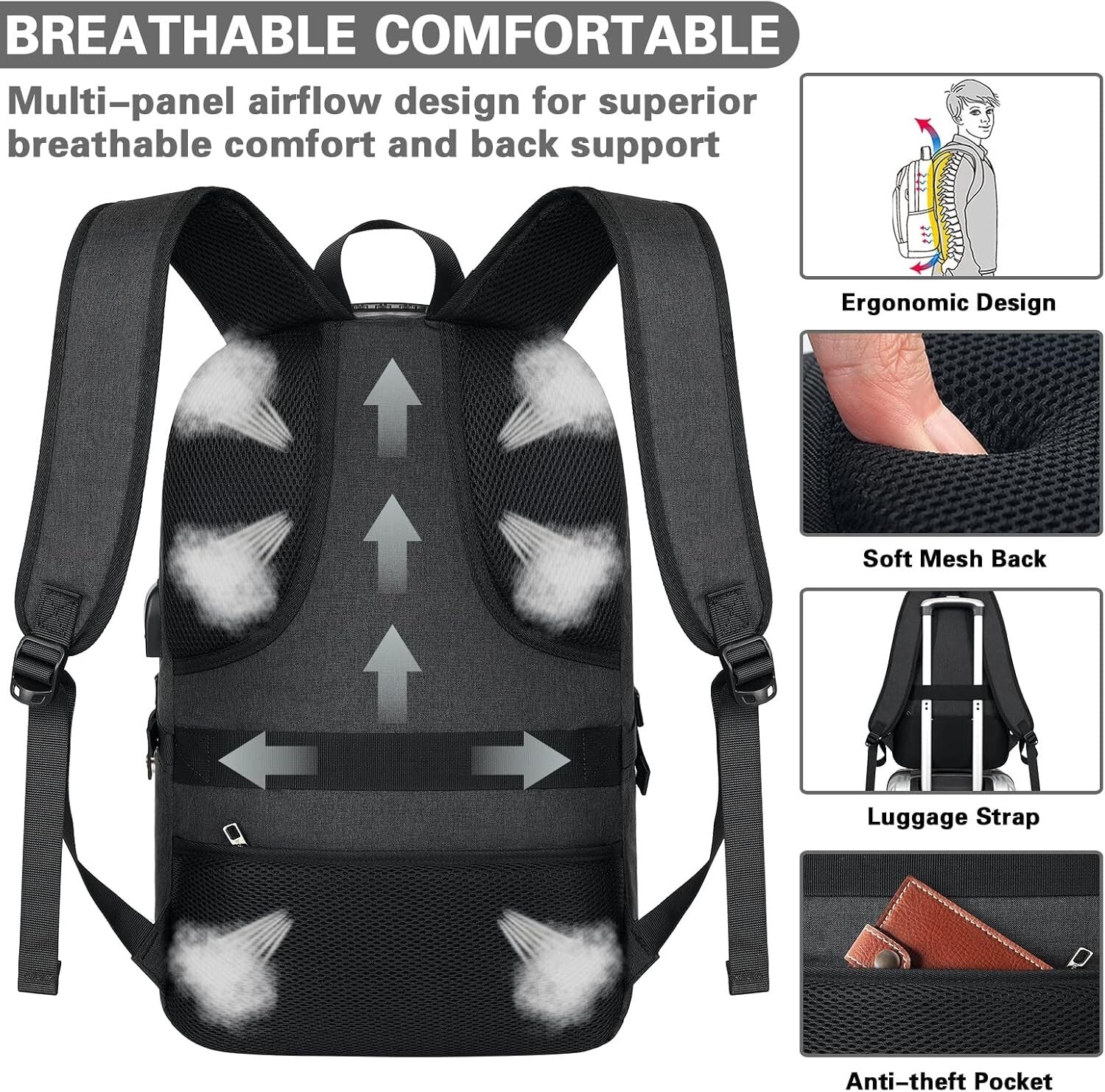 Lightweight 18.4" Business Backpack with Headphone Jack & Anti-Theft Design