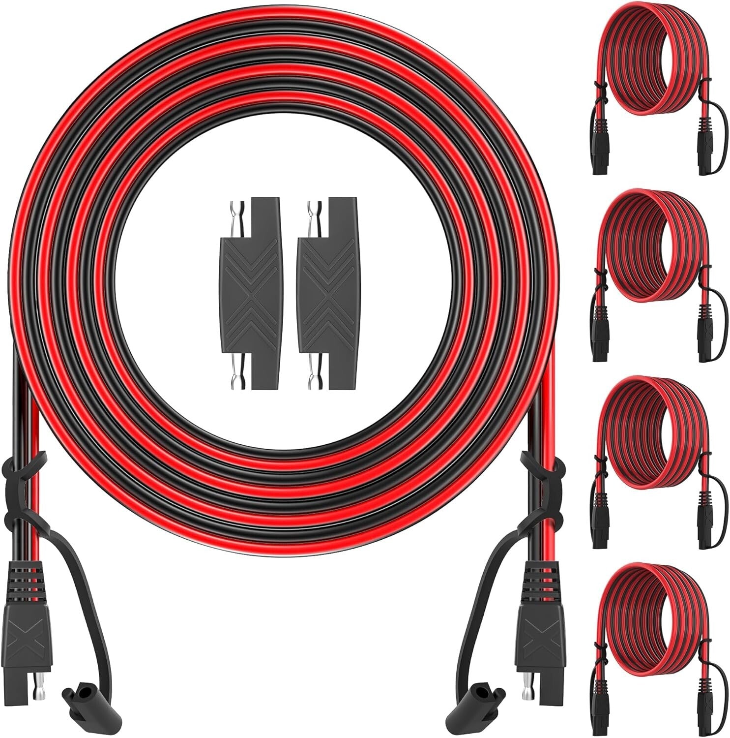 16AWG SAE to SAE Connector Cables - 12 Feet Each, 4-Pack with Protection Cap