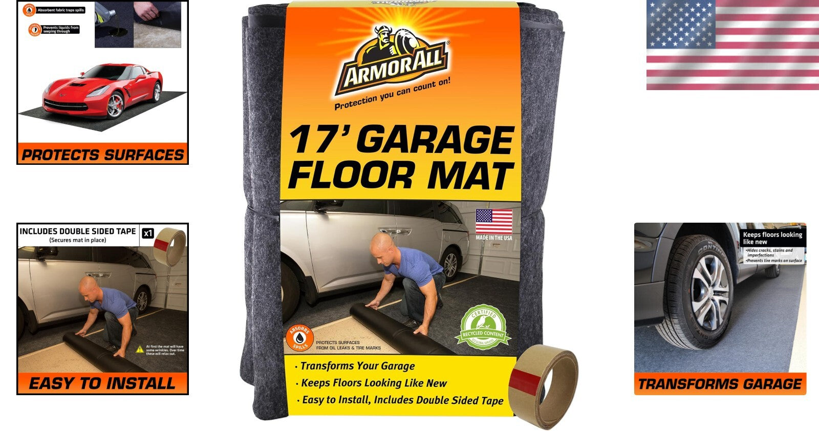 Durable Charcoal Garage Floor Mat 17' x 7'4" - Transforms & Protects Surface