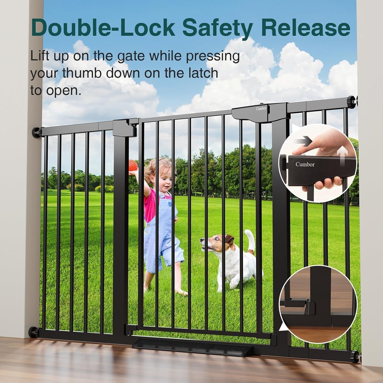 Automatic Closing Baby Gate for Stairs - Metal Dog Gate with Double Lock Safety