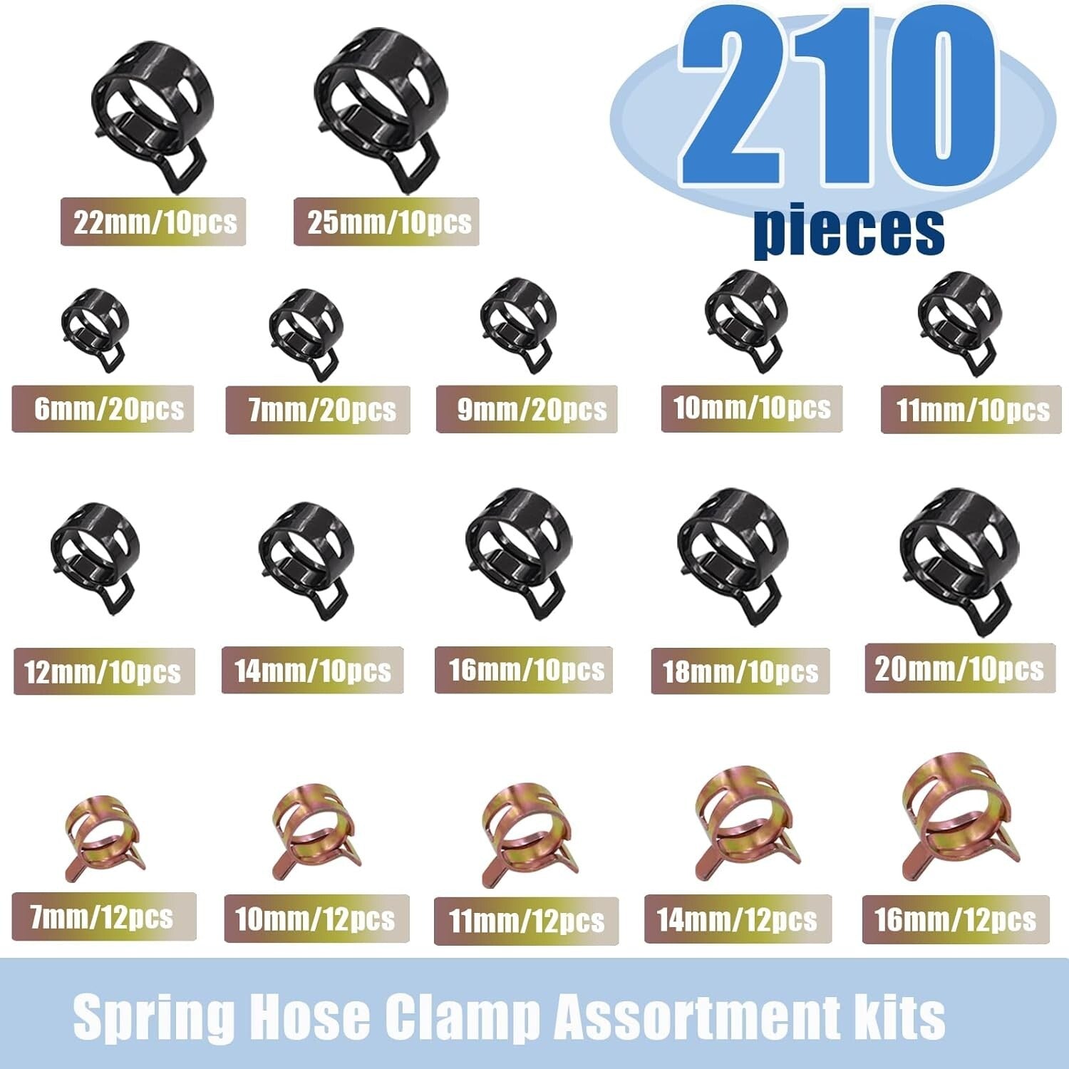Precision 210-Piece Spring Hose Clamp Kit with Pliers for Fuel & Vacuum Lines