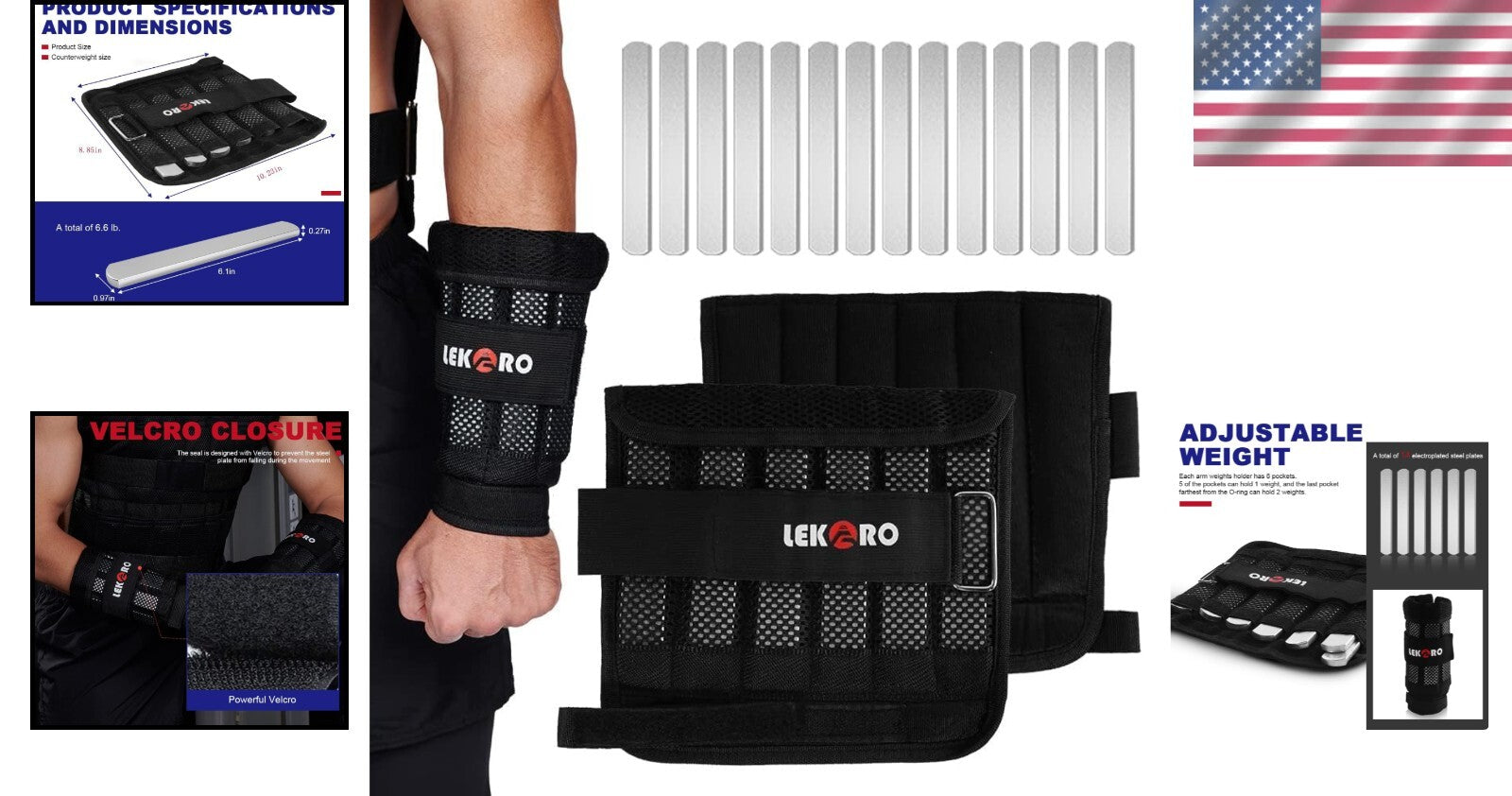 Lightweight & Breathable 6.6lbs Adjustable Wrist & Ankle Weights for Active Life