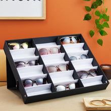 Load image into Gallery viewer, Sophisticated Sunglass Storage Case - 18 Compartment Organizer in Black