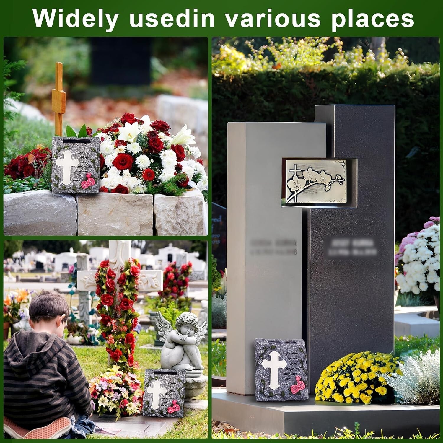 Elegant Solar-Powered Memorial Stepping Stone with Cross and Floral Carvings