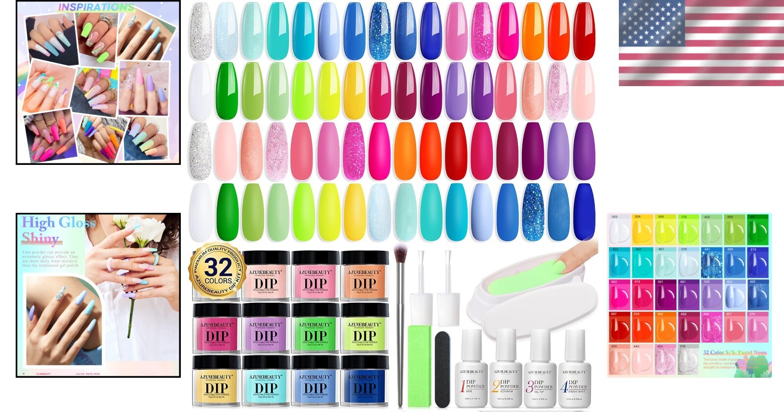 Bright Pastel Neon 42-Pc Dip Powder Nail Set with Glossy Finish & Recycling Tray