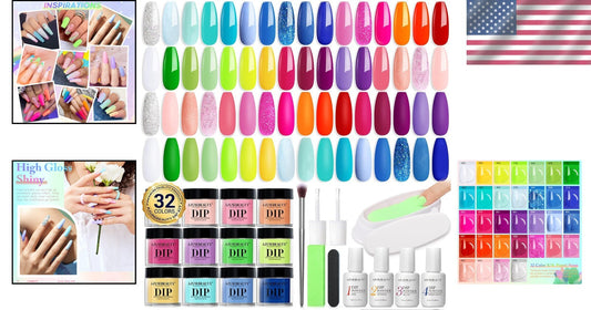 Bright Pastel Neon 42-Pc Dip Powder Nail Set with Glossy Finish & Recycling Tray