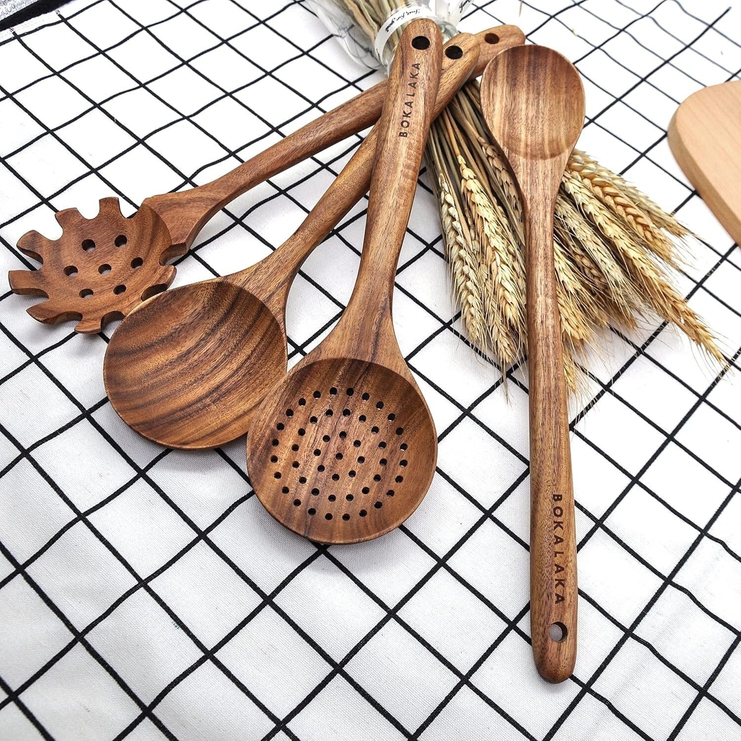 Elegant 11-Piece Teak Wooden Kitchen Utensils Set - High Heat Resistant Tools