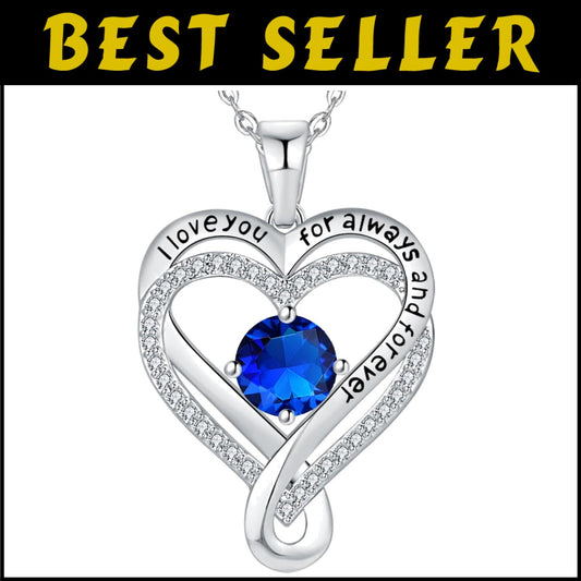 Elegantly Engraved Infinity Heart Birthstone Necklace in Sterling Silver