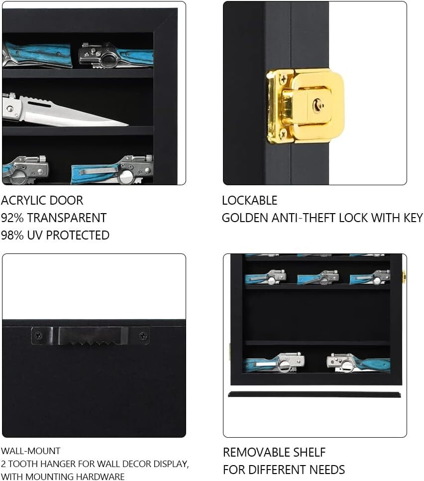 Elegant Knife Display Cabinet with 7 Removable Shelves - Black Velvet Lining