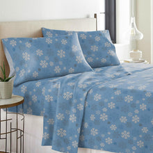 Load image into Gallery viewer, Queen Heavyweight Cotton Flannel Sheet Set - Comfy Snow Flakes &amp; Deep Pockets