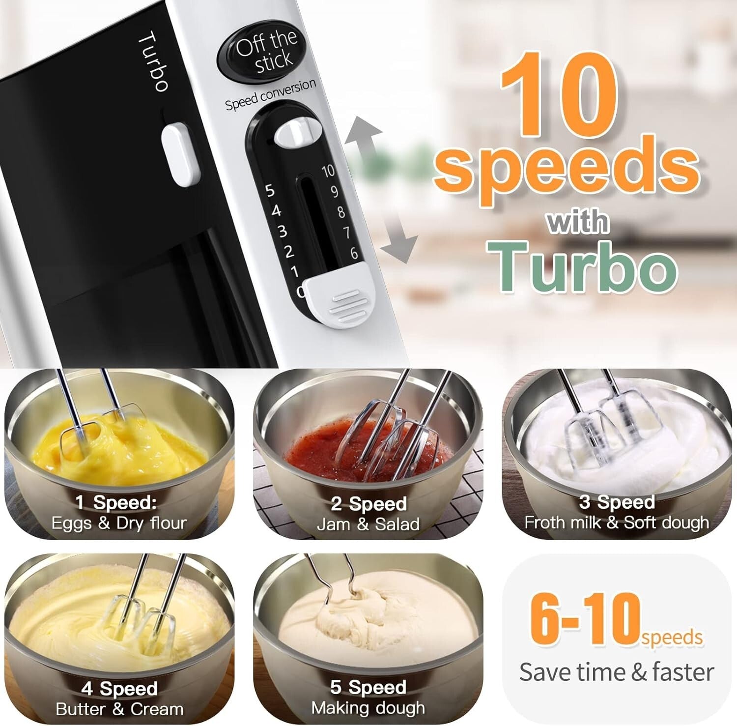 600W Electric Hand Mixer & 6 Stainless Steel Nesting Bowls with Colorful Lids