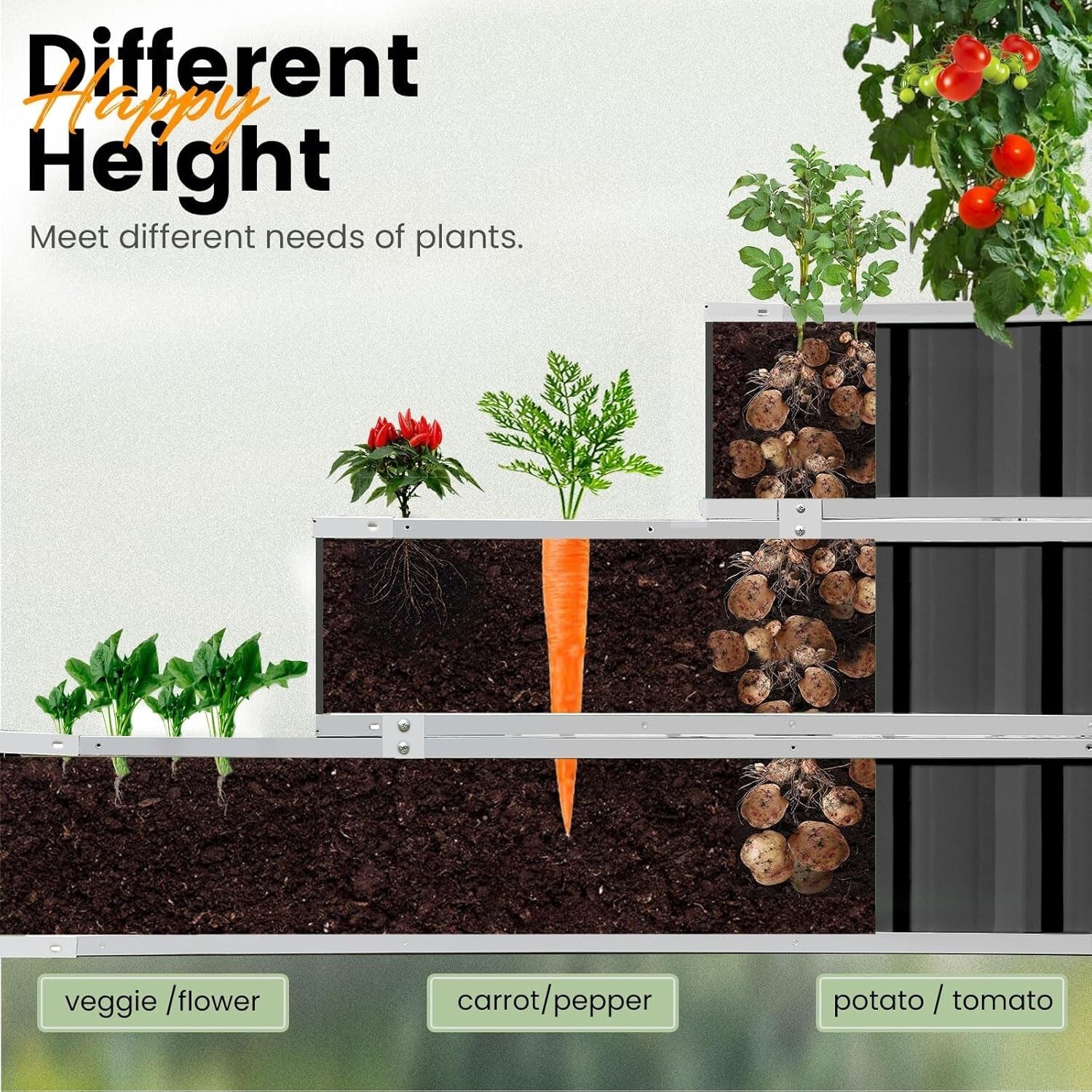 3-Tier Adjustable Raised Garden Bed - Galvanized Steel for Stylish Gardening