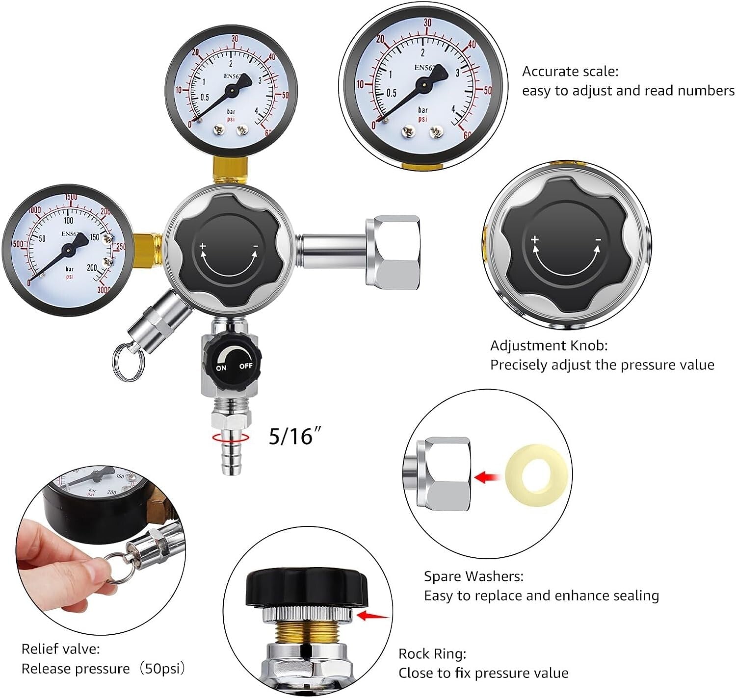 Professional Grade CO2 Regulator for Kegerators - 0-60 PSI Adjustable Control