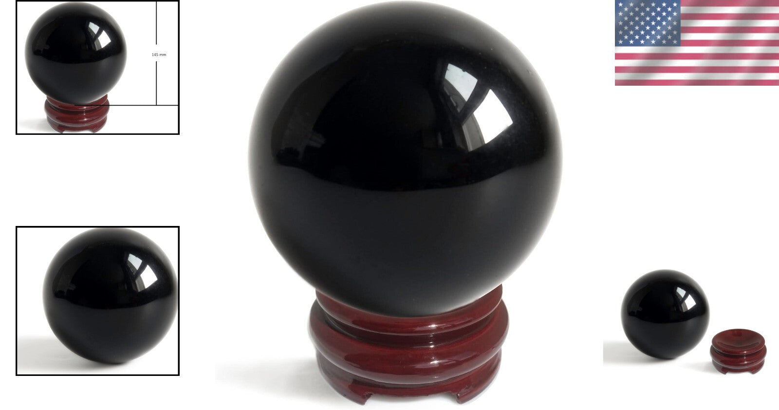 Polished Black Obsidian Crystal Ball for Energy Work, Feng Shui & Decorative Use