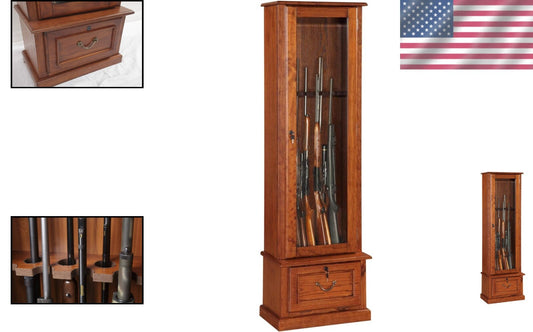 Elegant Solid Wood Gun Display Cabinet with Lockable Tempered Glass Doors