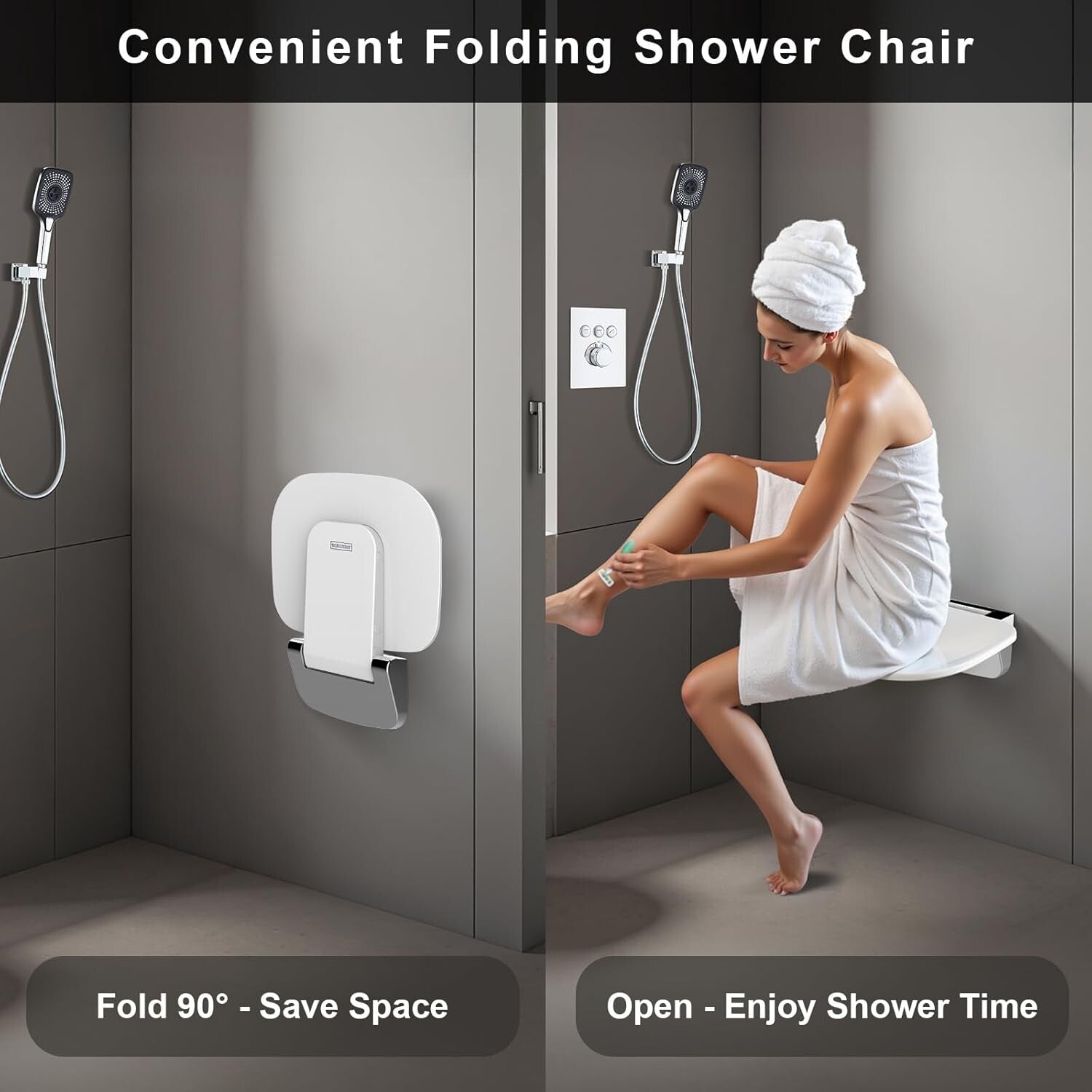 Durable Therapy Shower Chair - Wall-Mounted Foldable Seat for Elderly & Disabled