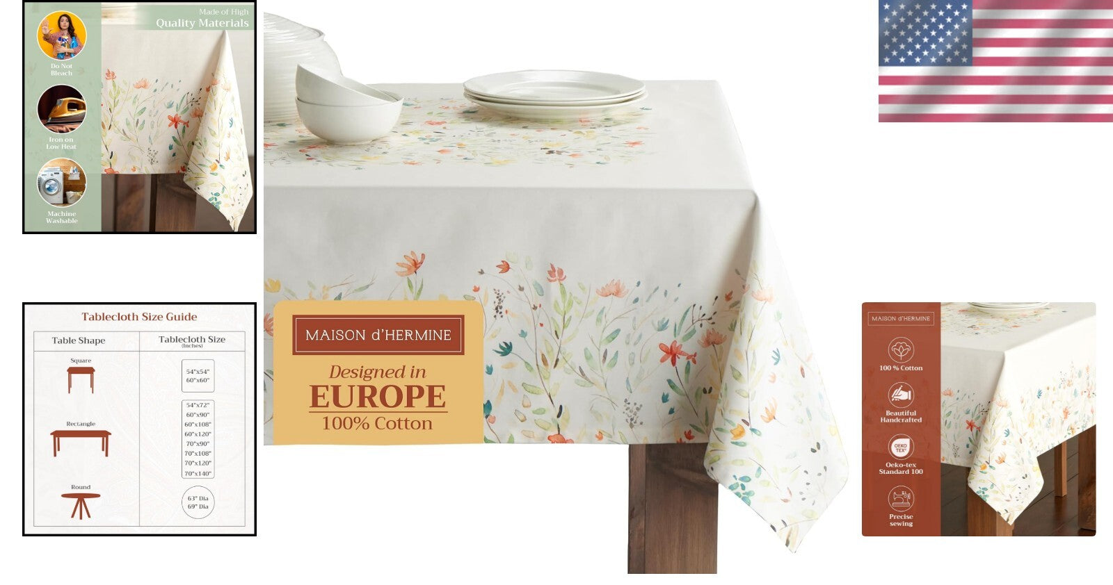 Elegant 60"x90" Cotton Tablecloth with Pleated Corners - Ideal for Any Occasion