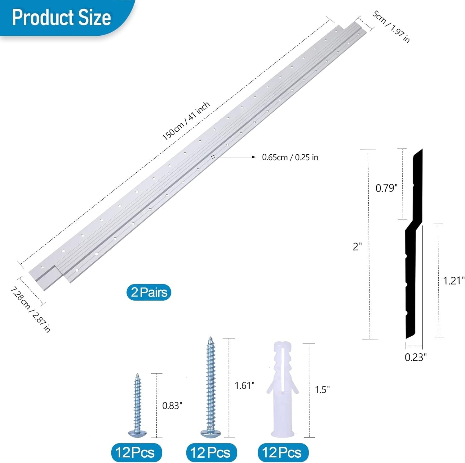 Multi-Purpose 41-Inch Aluminum Z Clips Cleat Hangers - Holds Up to 500 lbs