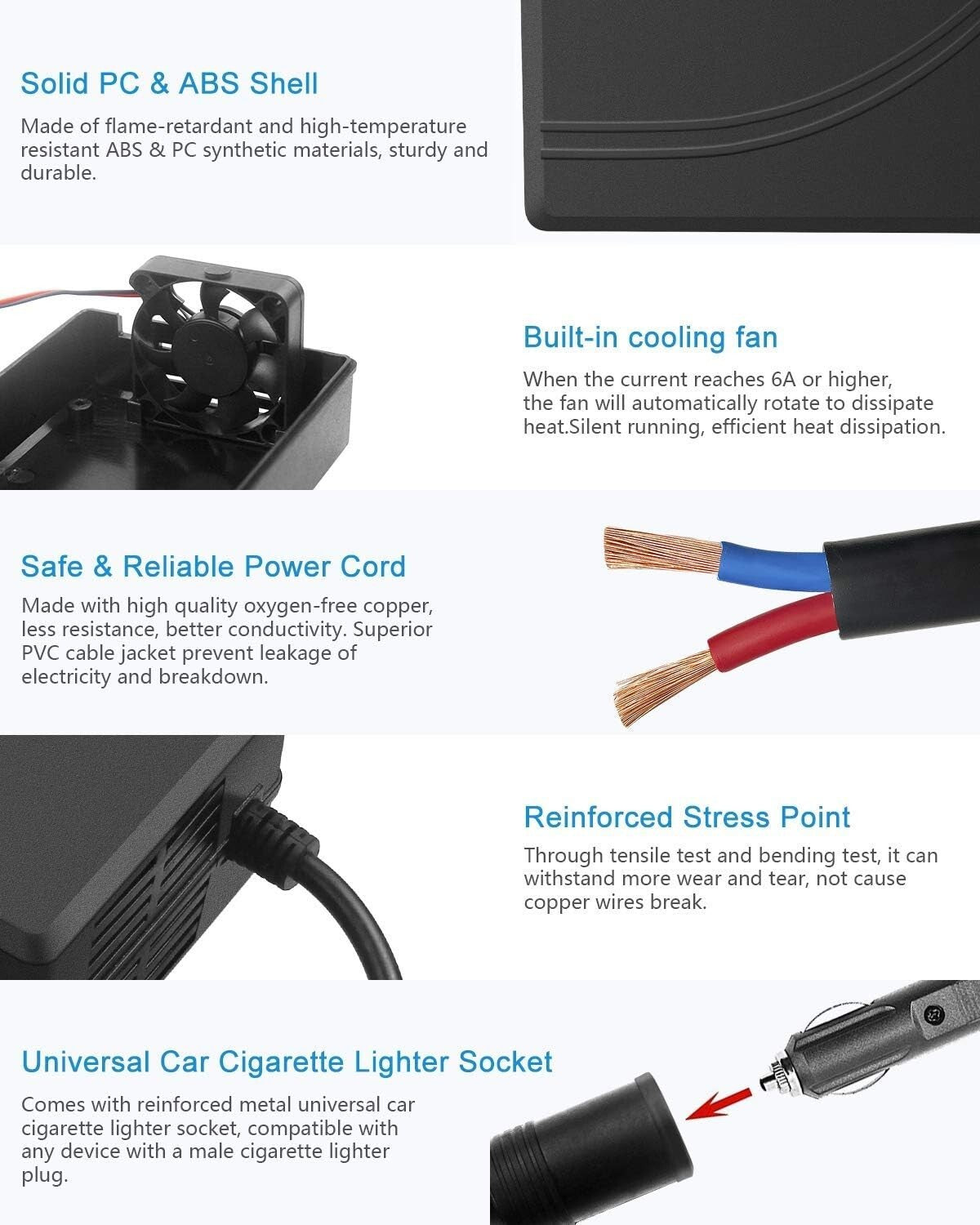 30A 12V Power Supply Adapter with Cigarette Lighter Socket for Car Electronics