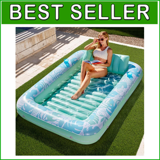 Cyan White Jumbo Inflatable Pool Lounger with Removable Pillow & Drink Holders